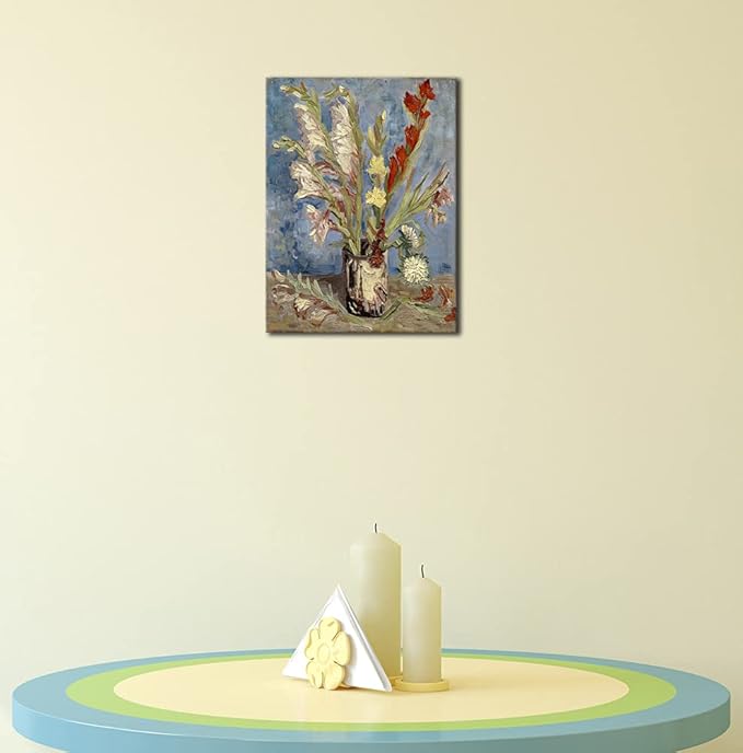 Wieco Art Vase with Gladioli and China Asters by Van Gogh Famous Oil Paintings Reproduction Modern Floral Giclee Canvas Prints Artwork Abstract Flowers Pictures on Canvas Wall Art