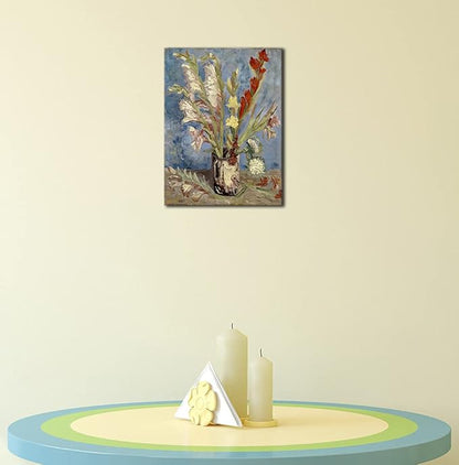 Wieco Art Vase with Gladioli and China Asters by Van Gogh Famous Oil Paintings Reproduction Modern Floral Giclee Canvas Prints Artwork Abstract Flowers Pictures on Canvas Wall Art