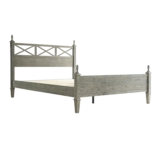 Queen Size Platform Bed Frame with Solid Wood Headboard & Footboard, Metal Legs, 12 Durable Slatted Base, No Box Spring Needed, Easy Assembly, Noise-Free & Anti-Slip, Weathered Gray Oak Finish, RIQ-34
