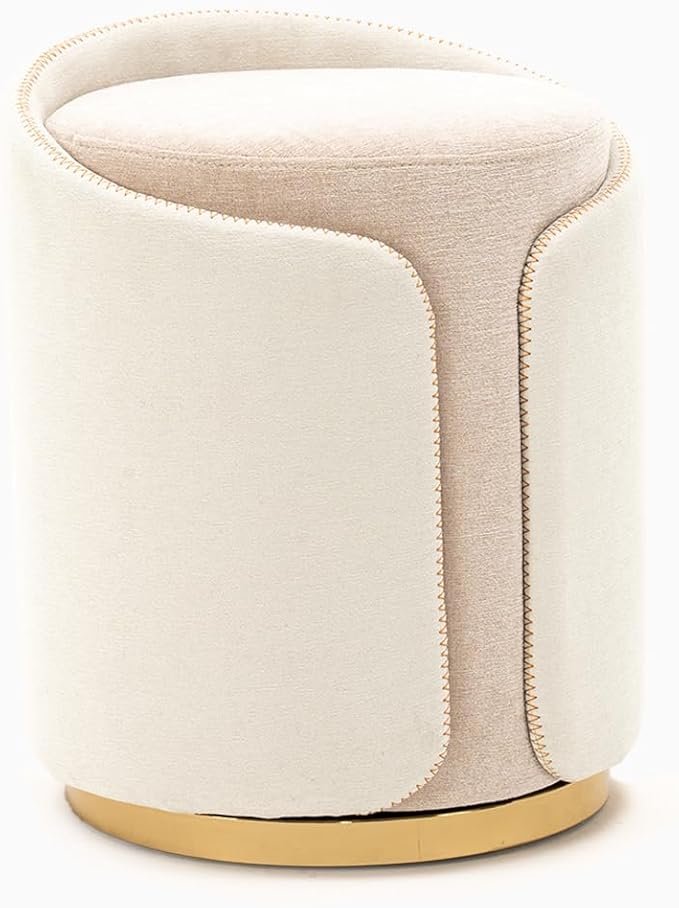 Swivel Vanity Stool with Gold Base Comfy Vanity Chair Modern Round Stool for Makeup Vanity Ottoman Foot Rest for Bedroom livingroom (Beige)