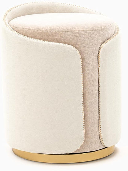 Swivel Vanity Stool with Gold Base Comfy Vanity Chair Modern Round Stool for Makeup Vanity Ottoman Foot Rest for Bedroom livingroom (Beige)