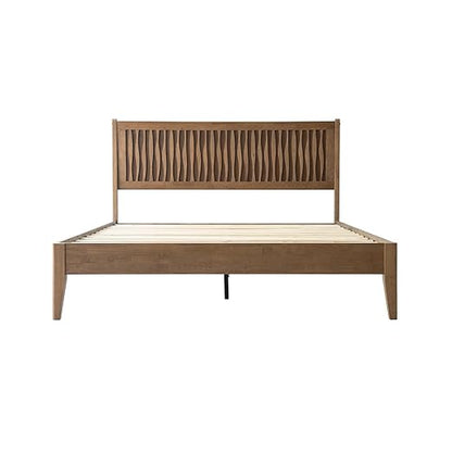 King Size Bed Frame, Solid Wood Platform Bed with Headboard & Footboard, 12 Sturdy Slatted, Central Metal Legs, Easy Assembly, Noise & Anti-Slip, No Box Spring Needed, Barnwood Finish, OLK-30