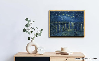 Wieco Art Framed Canvas Prints of Starry Night Over The Rhone Canvas Prints Wall Art by Van Gogh Paintings Reproduction Abstract Artwork for Wall Decor Bronze Gold Frame FVAN-0026-3040-80BGF