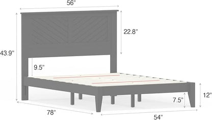 Serene Farmhouse Style Wood Bed in Full Size with Chevron Scoring Headboard, Coastal Modern Design, Sturdy, Easy Assembly, Ample Underbed Storage, White Finish