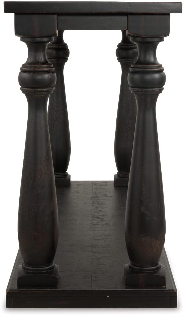Signature Design by Ashley Mallacar Rustic Cottage Rectangular Sofa Table with Floor Shelf, Black