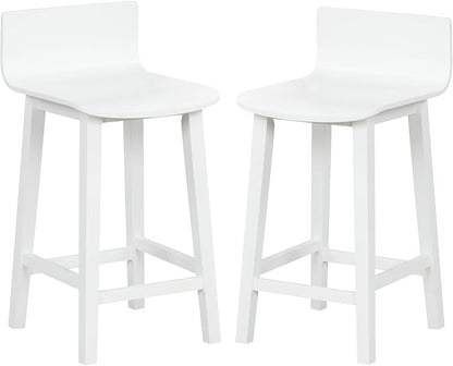 COSTWAY Solid Wood Bar Stools Set of 2, 24.5-inch Counter Height Chairs with Low Back and Footrest, Farmhouse Wooden Armless barstools for Kitchen Island, Dining Room, Cafe, Breakfast, White