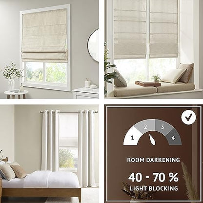 Madison Park Cordless Roman Shades Faux Silk Shade with Sheen 1-Panel Privacy, Room Darkening, Energy Efficient, Thermal Insulated Window Blind for Bedroom, Living Room Décor, 39"W x 64"H Como, Ivory