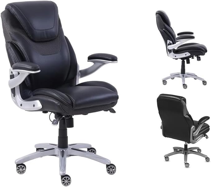 nbf signature series Avanti Ergonomic Executive Office Chair with Flip up Arms and Lumbar Support - Ideal for Home, Study - Modern Chairs with Iridescent Silver Finish, 30.5" D x 26.5" W, Black, Gray