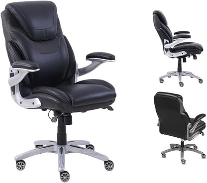 nbf signature series Avanti Ergonomic Executive Office Chair with Flip up Arms and Lumbar Support - Ideal for Home, Study - Modern Chairs with Iridescent Silver Finish, 30.5" D x 26.5" W, Black, Gray