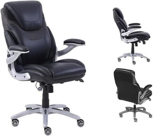 nbf signature series Avanti Ergonomic Executive Office Chair with Flip up Arms and Lumbar Support - Ideal for Home, Study - Modern Chairs with Iridescent Silver Finish, 30.5" D x 26.5" W, Black, Gray