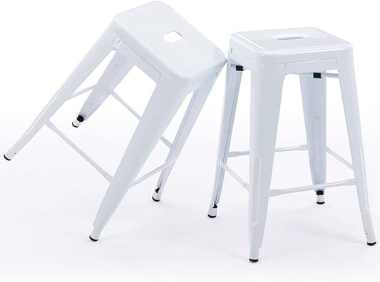 Vogue Furniture Direct 24" High Bar Stools Backless White Metal Barstools Indoor-Outdoor Counter Height Stools with Square Seat, Set of 2 - VF1571004