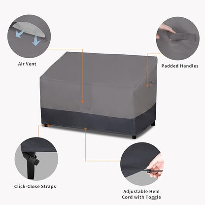 Easy-Going Heavy Duty 2 Seater Outdoor Loveseat Cover, Waterproof Windproof Patio Furniture Sofa Cover with Air Vent (76Wx32.5Dx33H inch, Gray/Dark Gray)