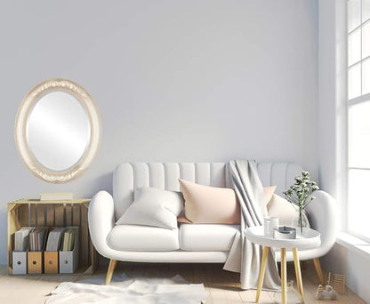 OVALCREST Oval Beveled Wall Mirror for Home Decor - Florence Style - Taupe - 28" x 24"