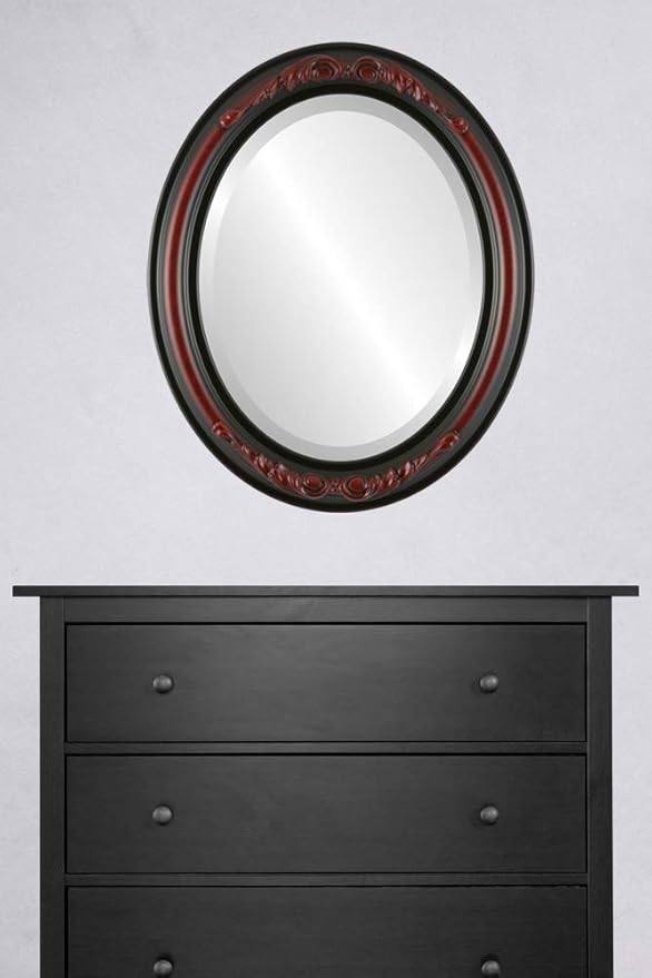 OVALCREST Oval Beveled Wall Mirror for Home Decor - Florence Style - Vintage Cherry - 28" x 24"