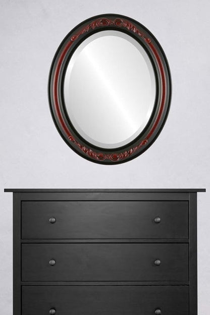 OVALCREST Oval Beveled Wall Mirror for Home Decor - Florence Style - Vintage Cherry - 34" x 28"