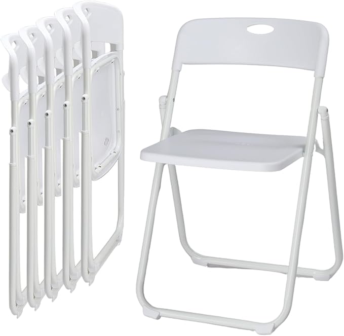 Karl home 6 Pcs Folding Chair, 300LBS Lightweight Foldable Plastic Chair, Reinforced Metal Frame Easy to Fold & Store for Indoor & Outdoor, Wedding, Party, Meeting Room, Patio and Garden, White