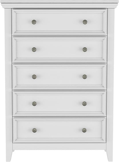 BLANKSPACE White Dresser, 5 Chest Drawer Dresser for Bedroom, Large Capacity Wood Cabinet for Bedroom, Modern Nightstand, Closets, Hallway