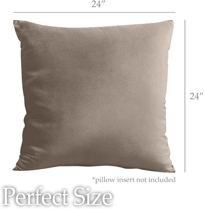lalaLOOM Velvet Throw Pillow Covers, Set of 2, 24x24 Decorative Square Pillows Home Decor, Soft Accent Cases, Silky Machine Washable Pillowcases for Sofa, Couch, Bedroom, Living Room, Taupe