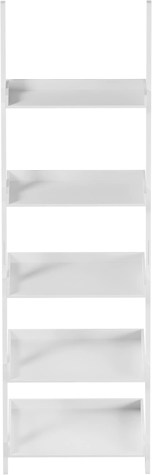 Lavish Home Bookshelf - 5-Tier Ladder Shelf with Leaning Look - Bookcase for Home Decor and Office Storage - Freestanding Book Shelves (White)