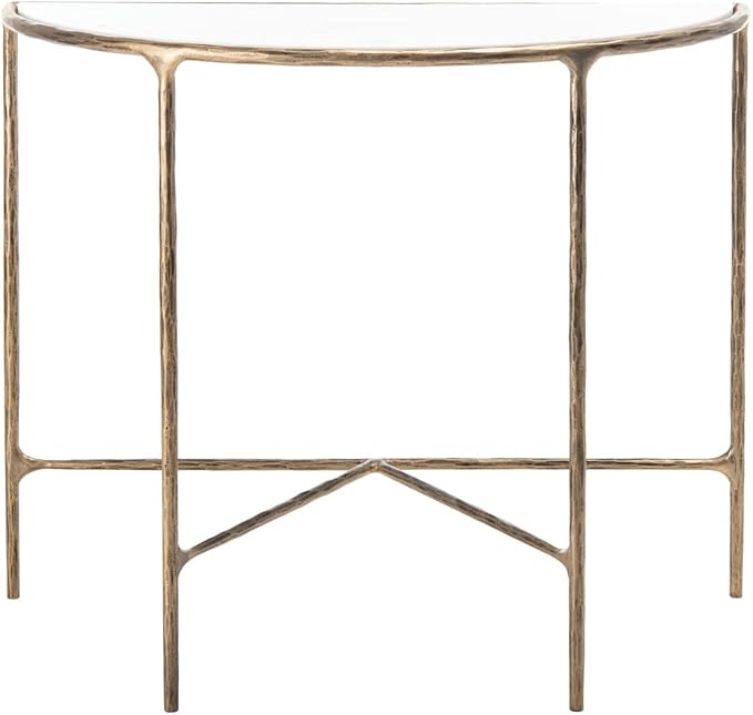 SAFAVIEH Couture Home Collection Jessa Brass Metal/White Marble Top Half Moon Entryway Living Room Console Table (Fully Assembled)