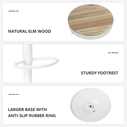 Kidol & Shellder Bar Stools Set of 2 White Round Adjustable Swivel Barstools Modern Backless Bar Chairs Wooden Seat Counter Height Stools Armless for Kitchen Island, Cafe, Dining Room