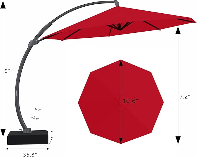 7 Piece Patio Dining Set with 11ft Patio Umbrella (Red), 7 Navy Outdoor HDPE Dining Set with 6 Chairs + 1 Large Table with 2" Umbrella Hole, for Market, Pool, Garden, Backyard, Deck
