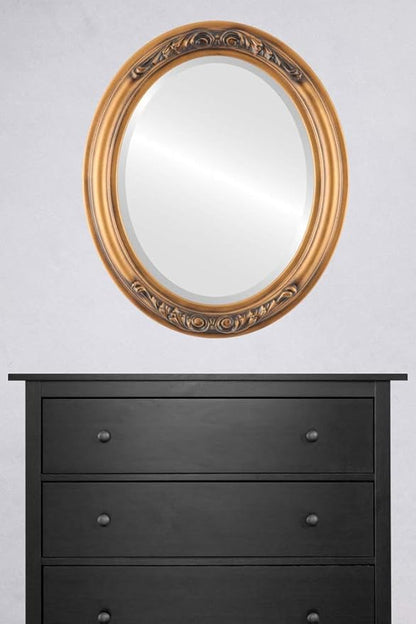 OVALCREST Oval Beveled Wall Mirror for Home Decor - Florence Style - Sunset Gold - 34" x 28"
