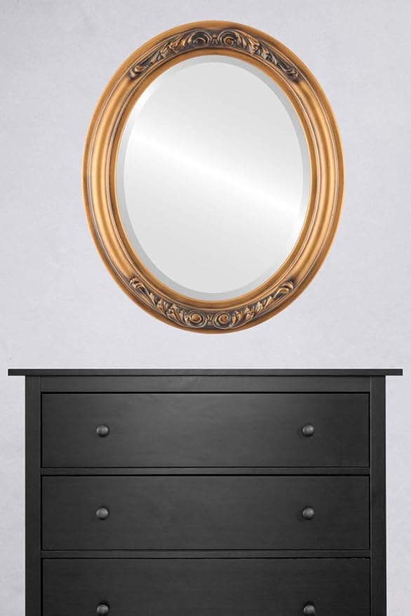 OVALCREST Oval Beveled Wall Mirror for Home Decor - Florence Style - Sunset Gold - 20" x 16"