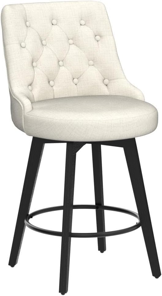 Watson & Whitely Modern Swivel Bar Stools, Performance Fabric Upholstered Counter Height Bar Stools with Back, Solid Wood Legs, 26" H Seat, Set of 2, Linen