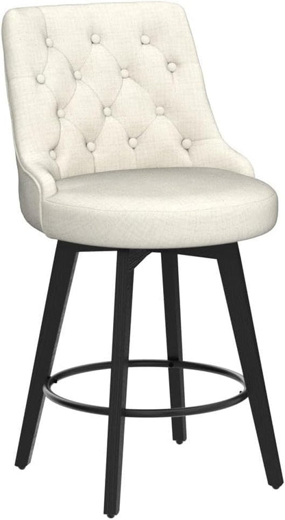 Watson & Whitely Modern Swivel Bar Stools, Performance Fabric Upholstered Counter Height Bar Stools with Back, Solid Wood Legs, 26" H Seat, Set of 2, Linen