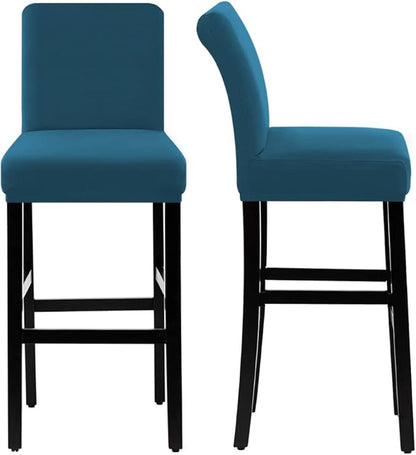 H.VERSAILTEX 100% Waterproof Bar Stool Cover Stretch Counter Stool Pub Chair Slipcover for Dining Room Removable Soft Thick Solid Fleece Fabric Bar Stool Slipcovers Set of 2, Peacock Blue