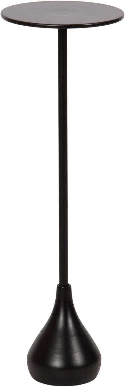 Kate and Laurel Hersi Decorative Modern Pedestal Drink Table; 7 x 7 x 20; Black; Cast Aluminum Mini Table with Teardrop Base for Use as Small Plant Stand or Living Room Martini Table
