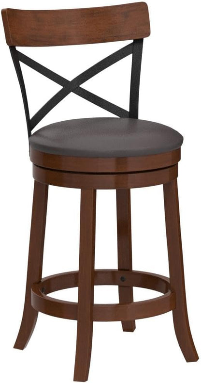 COSTWAY Bar Stool Set of 2, 360-Degree Swivel Solid Wood Stools with Soft Cushion & Backrest, 25”Height Kitchen Counter Bar Stools for Kitchen Island, Pub, and Restaurant (2, 25 inch)