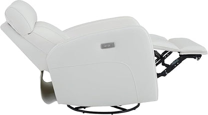 CHITA Genuine Leather Power Swivel Glider Recliner Chair, FSC Certified Double Layer Backrest Truck Armrest Recliner Chair Sofa for Living Room-White
