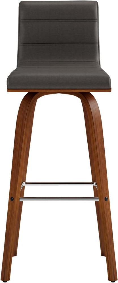 Vienna 30" Swivel Bar Stool in Walnut Wood Finish with Gray Faux Leather - Set of 3