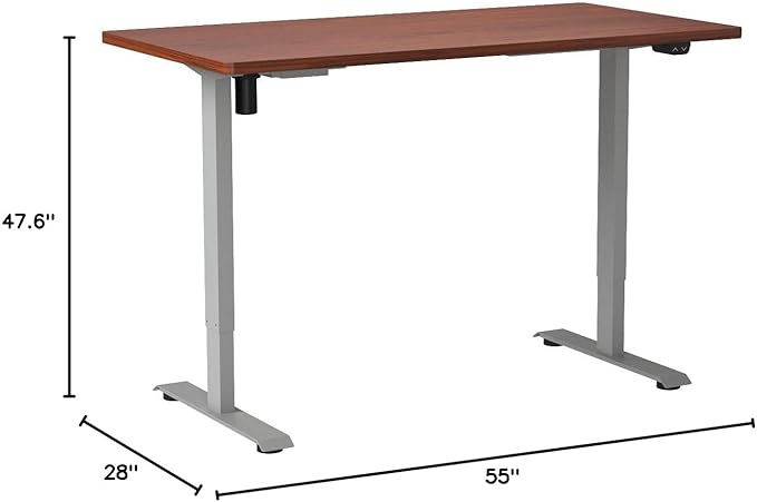 FLEXISPOT EN1 One-Piece Standing Desk, 55 x 28 Inches Electric Height Adjustable Stand Up Desk for Workstation (Silver Frame + Mahogany Top, 2 Packages)