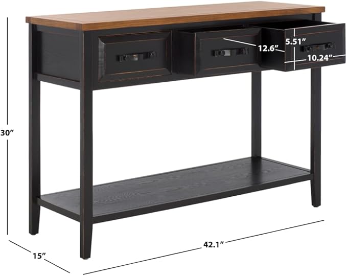 Safavieh Home Collection Aiden Black/Oak 3-Drawer Bottom Shelf Console Table