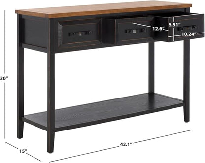 Safavieh Home Collection Aiden Black/Oak 3-Drawer Bottom Shelf Console Table