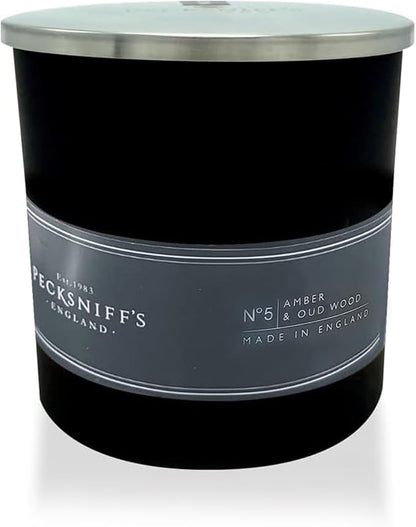 Pecksniffs Black Amber & Oud Wood Scented Candle | 1 Wick, 184g/6.49oz