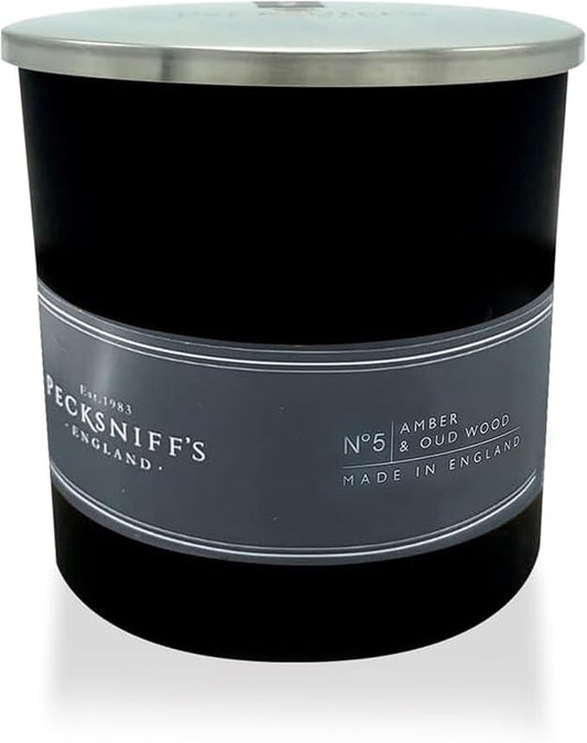 Pecksniffs Black Amber & Oud Wood Scented Candle | 1 Wick, 184g/6.49oz