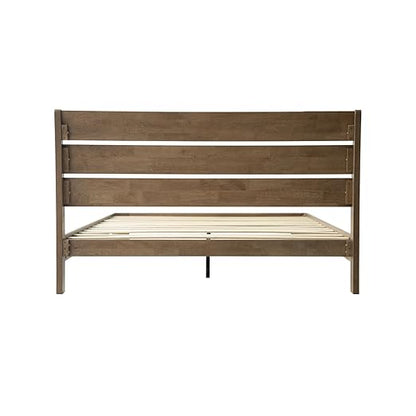 Queen Size Bed Frame with Headboard & Footboard, Solid Wood Platform Bed, Metal Legs, 12 Durable Slatted Structure, No Box Spring Needed, Anti-Slip & Noise-Free, Easy Assembly, Barnwood Finish, QIQ-30