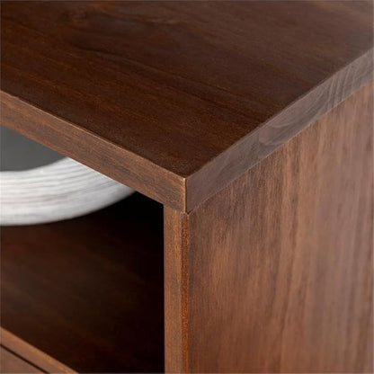 Walker Edison 3-Drawer Mid Century Modern Wood TV Stand for TV's up to 65" Flat Screen Cabinet Door Living Room Storage Entertainment Center, 58 Inch, Walnut