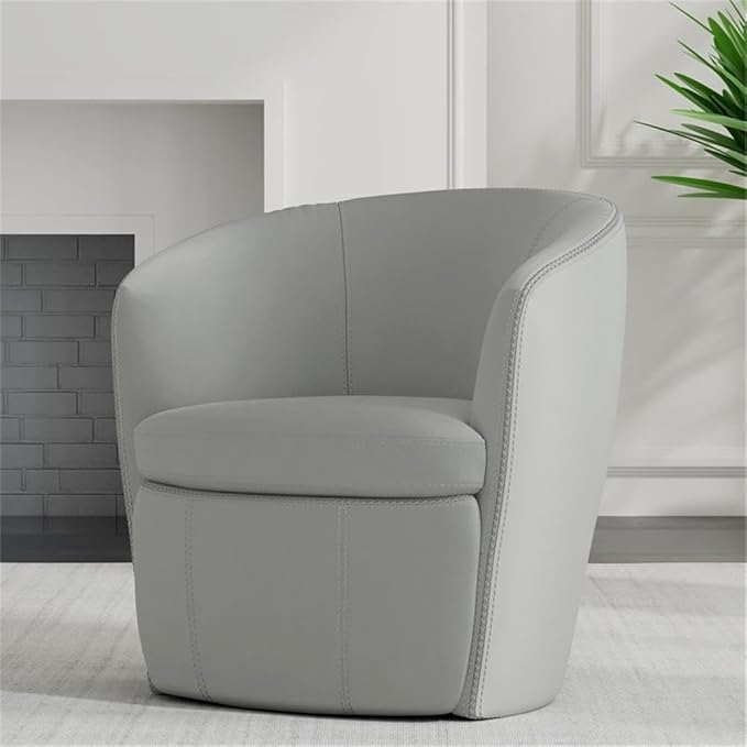 Pemberly Row Traditional All Italian Leather Gray Swivel Club Chair