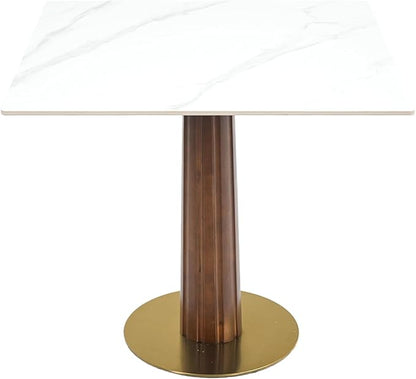 Sintered Stone Square Office Table - Meeting Desk for Small Offices (Dark Brown Leg and White Top, 1 Table Only)