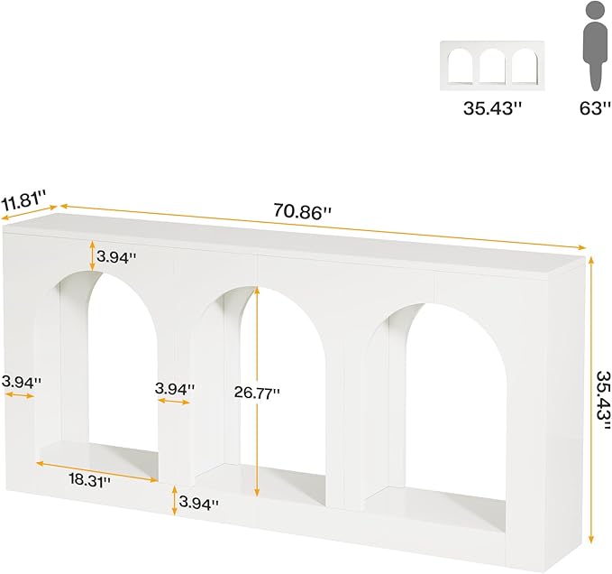 Tribesigns 70.9" White Console Table with Storage, Wood Entryway Entry Table with 3 Arched Shelves for Foyer, Hallway, Living Room, Behind Couch Sofa, Narrow Long
