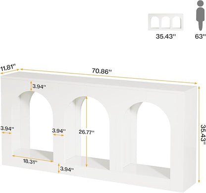 Tribesigns 70.9" White Console Table with Storage, Wood Entryway Entry Table with 3 Arched Shelves for Foyer, Hallway, Living Room, Behind Couch Sofa, Narrow Long