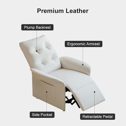homary Power Recliner Accent Chair with Side Pocket High-Back 180° Recline Faux Leather Living Room Chairs, Comfy Chair for Bedroom Reading (White)