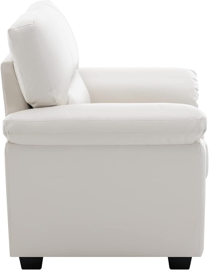 Morden Fort Faux Leather Chair and Loveseat Set, Modern Luxury Furniture with Removable and Easy to Clean Cushions, Skin-Friendly Wide Arm for Living Room Apartment Office Lounge, White