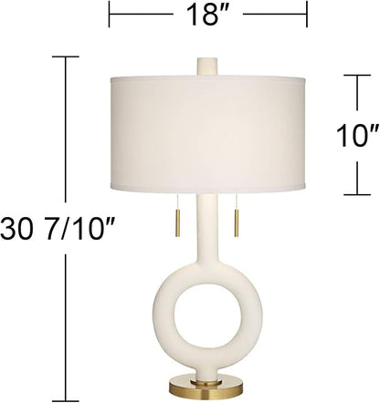 Possini Euro Design Athena 30 3/4" Tall Open Circle Large Mid Century Modern End Table Sculptural Lamp Pull Chain White Finish White Shade Living Room Bedroom Bedside Nightstand House Office Home