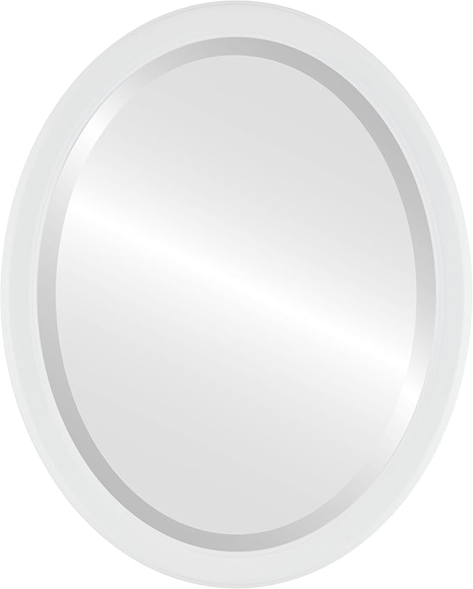 OVALCREST Oval Beveled Wall Mirror for Home Decor - Toronto Style - Linen White - 18" x 14"